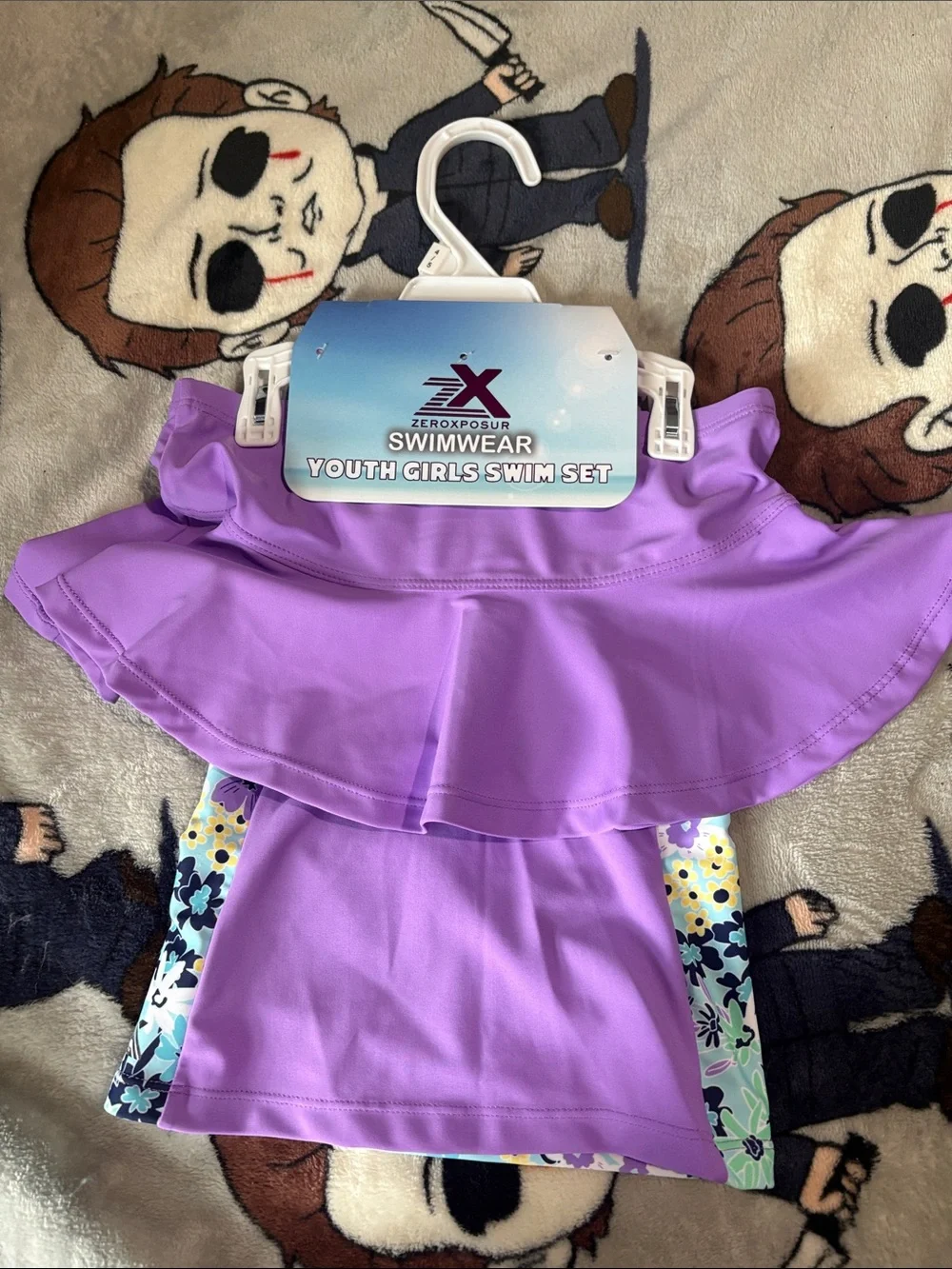 ZeroXposur Girls Floral Swim Top - Purple & Aqua Floral 3 Piece NWT Size 4/5 T
